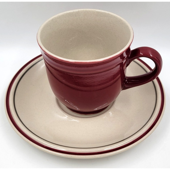 Newcor Regency Williamsburg Cup & Saucer Set Japan Red Floral Stoneware Set of 4 - Picture 12 of 16